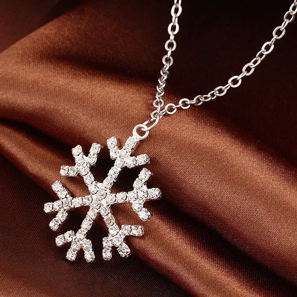 New Year Christmas Gift Fashion Luxury Shiny rhinestone Snowflake Necklace Pendants Chain long necklace jewelry women