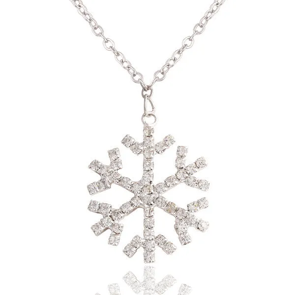 New Year Christmas Gift Fashion Luxury Shiny rhinestone Snowflake Necklace Pendants Chain long necklace jewelry women