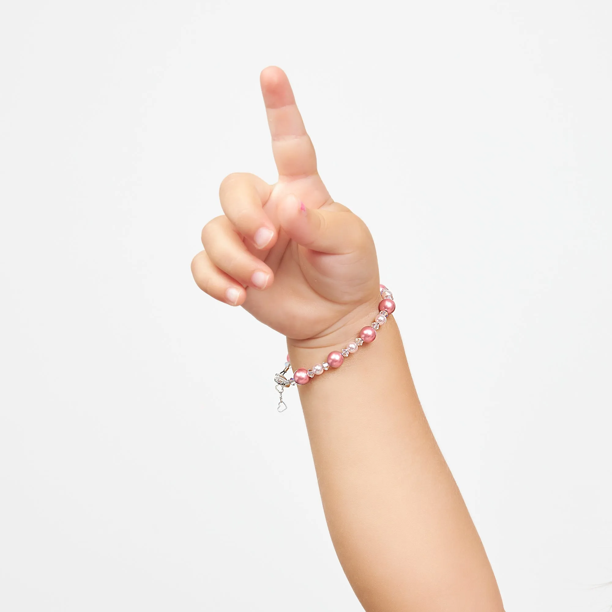 NewBorn Baby Girl Bracelet with Rose & Pink Pearls & Clear Crystals