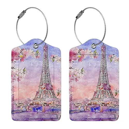 Paris Sunset Eiffel Tower Leather Suitcase Luggage Tags, 2 Pack