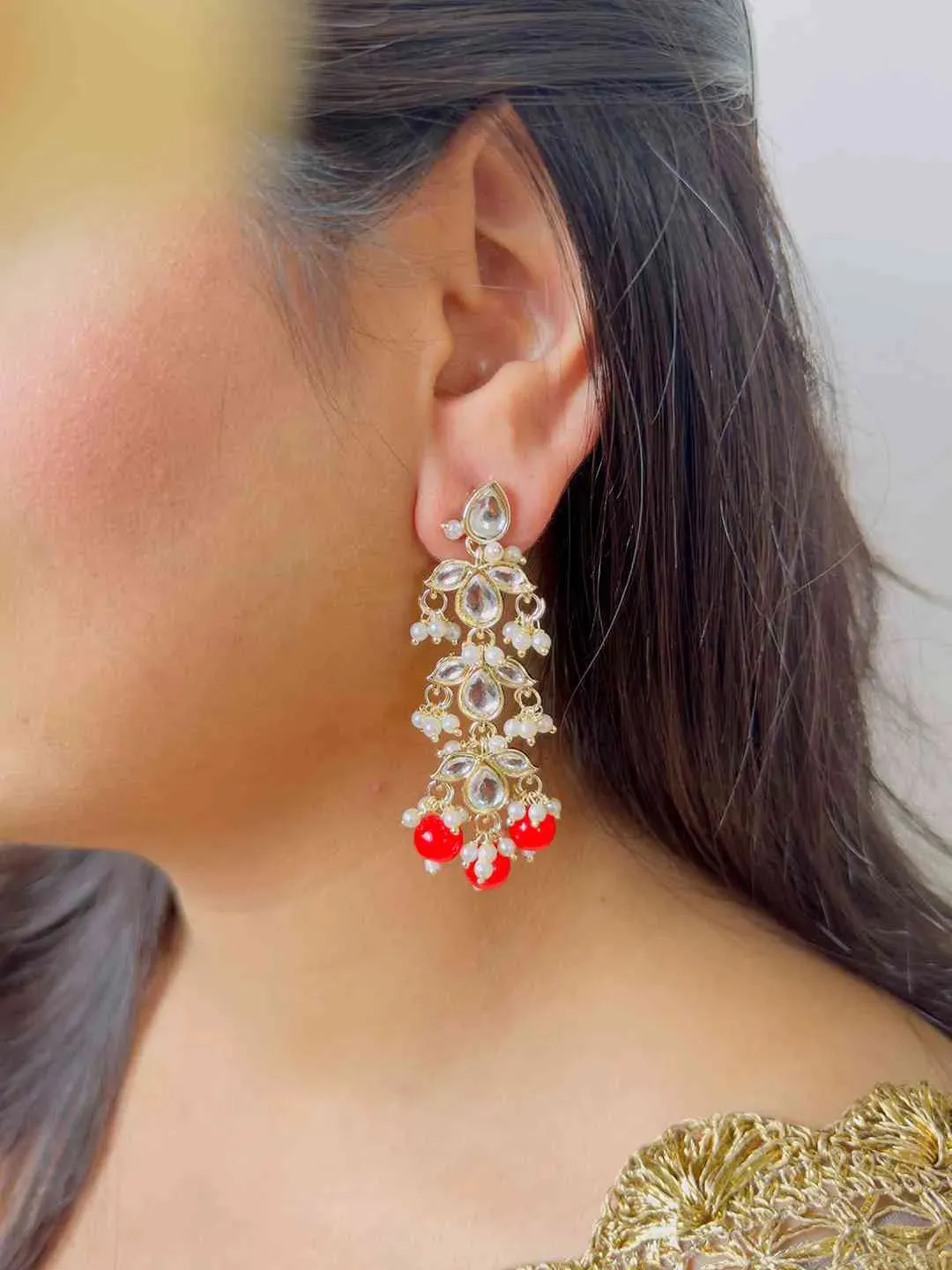 Pearl Beaded Kundan Earrings