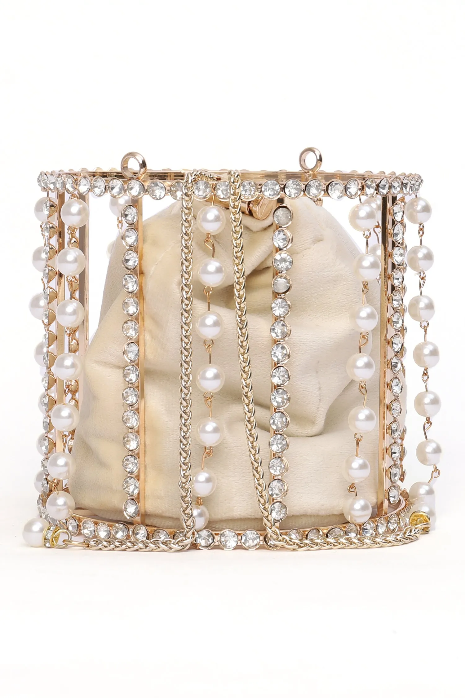 PEARLY BUCKET CLUTCH-BEIGE