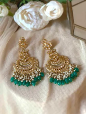 Polki Chandbali Droplet Earring Green