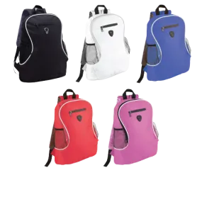 Promotional Solid Color Backpack with white trim and three pockets