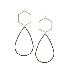 "Le Contour" Matte Silver & Black Drop Earrings