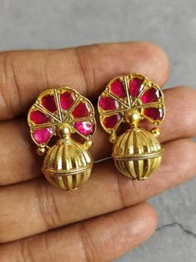 Red Flower Jhumka Set