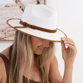 Sundaise Bianca Panama Fedora - White Suede Trim