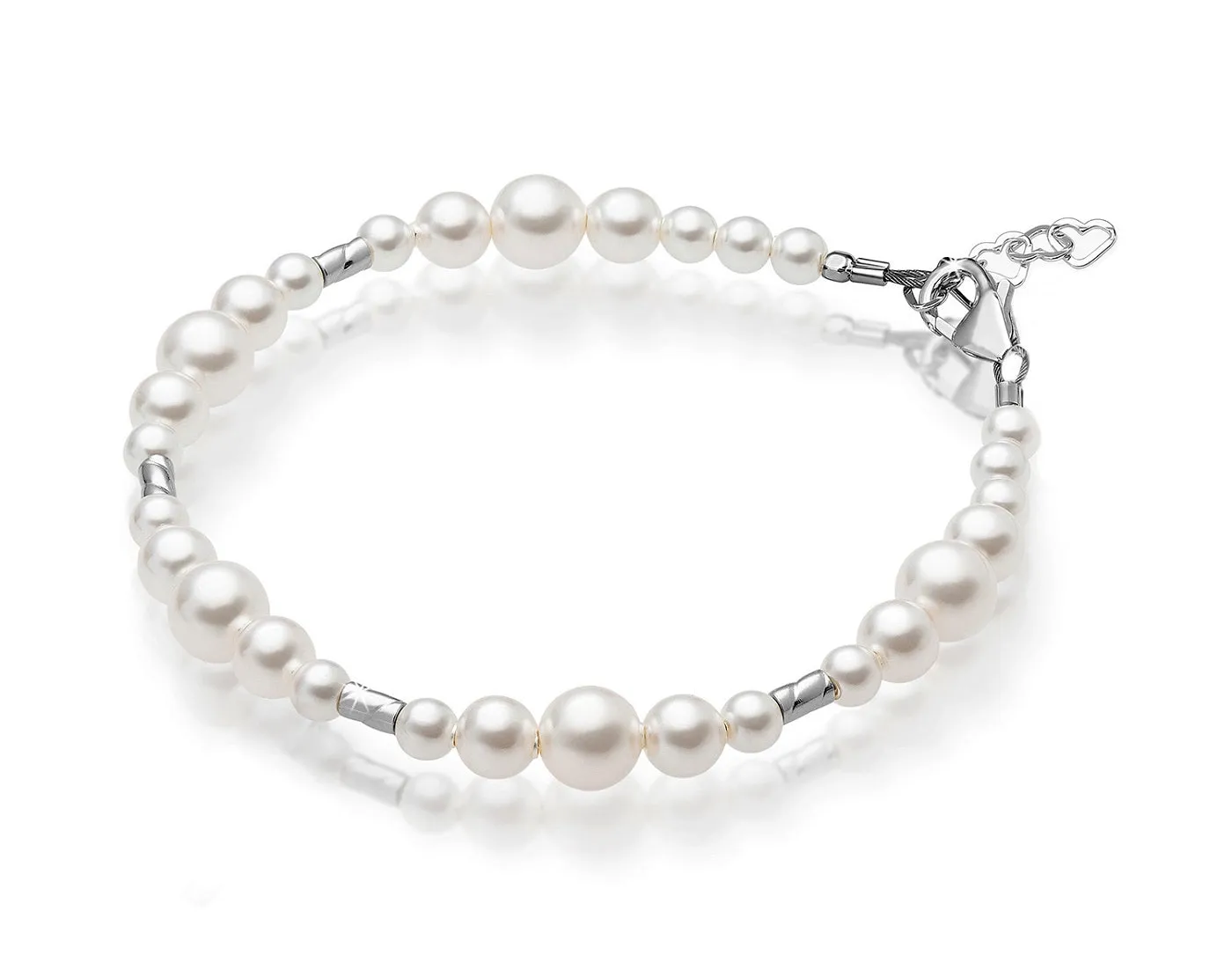 Teen Girl Bracelets with White Pearl & Silver Crimps