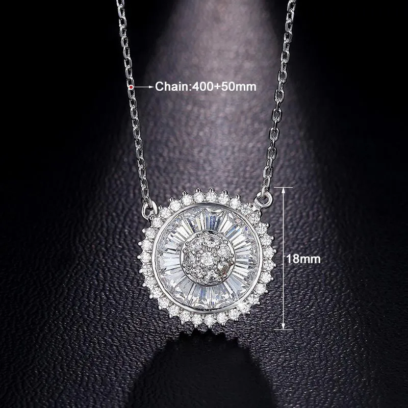 Unique Luxury Necklace Jewelry Sun Shaped Round Colar Pendant Cubic Zirconia White Gold Plated Necklace Women Bijoux