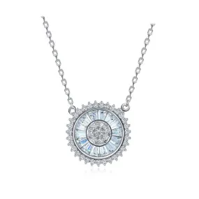 Unique Luxury Necklace Jewelry Sun Shaped Round Colar Pendant Cubic Zirconia White Gold Plated Necklace Women Bijoux