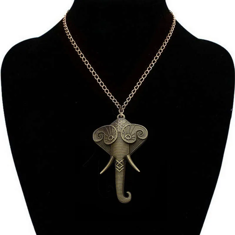 Vintage Gold Crystal Elephant Pendant Necklace Men Retro Silver Long Chain Necklaces Women Jewelry Gift Colares Femininos