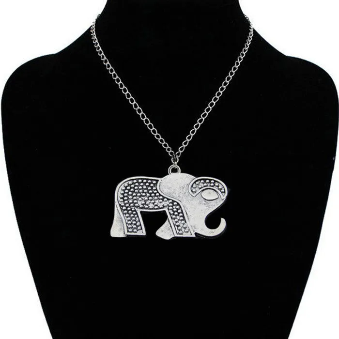 Vintage Gold Crystal Elephant Pendant Necklace Men Retro Silver Long Chain Necklaces Women Jewelry Gift Colares Femininos