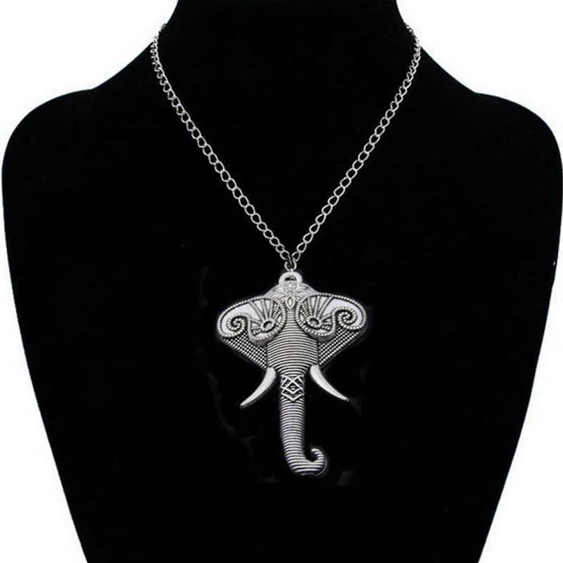 Vintage Gold Crystal Elephant Pendant Necklace Men Retro Silver Long Chain Necklaces Women Jewelry Gift Colares Femininos