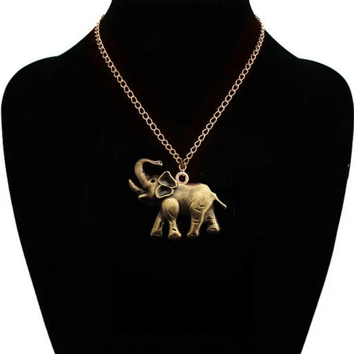 Vintage Gold Crystal Elephant Pendant Necklace Men Retro Silver Long Chain Necklaces Women Jewelry Gift Colares Femininos