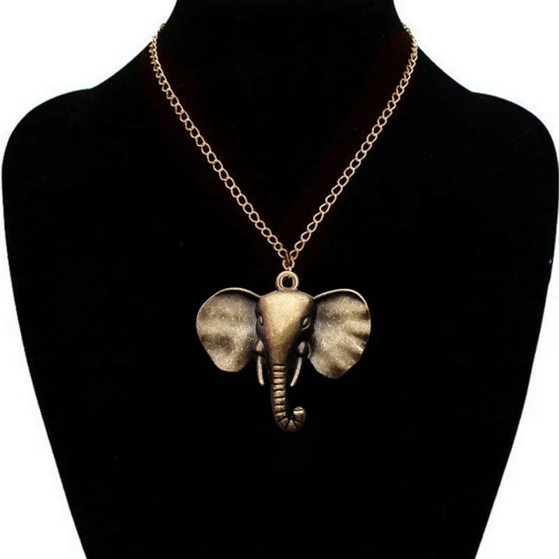 Vintage Gold Crystal Elephant Pendant Necklace Men Retro Silver Long Chain Necklaces Women Jewelry Gift Colares Femininos