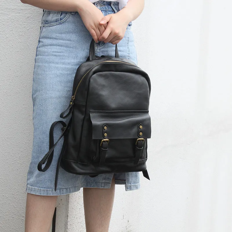 Womens Black Leather Backpack Bags Rucksack Purse For Women