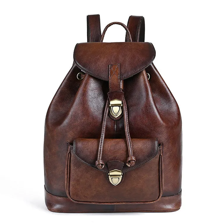 Womens Vintage Leather Backpack Puese Brown Leather Backpack