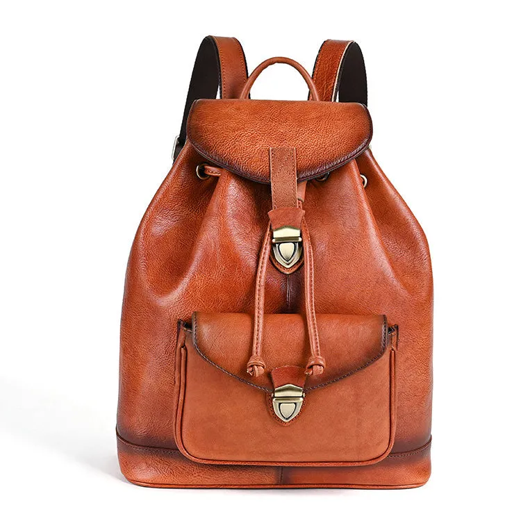 Womens Vintage Leather Backpack Puese Brown Leather Backpack