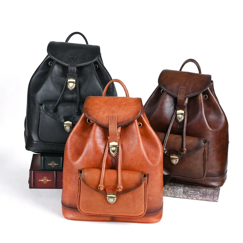 Womens Vintage Leather Backpack Puese Brown Leather Backpack