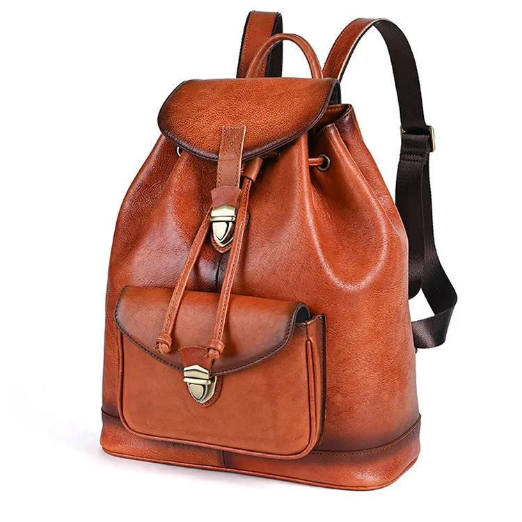 Womens Vintage Leather Backpack Puese Brown Leather Backpack