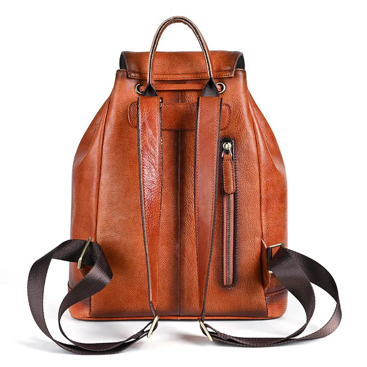 Womens Vintage Leather Backpack Puese Brown Leather Backpack