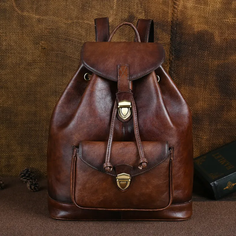 Womens Vintage Leather Backpack Puese Brown Leather Backpack