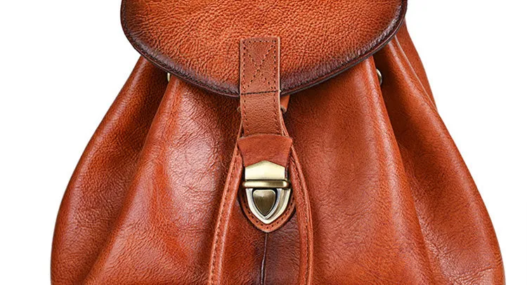 Womens Vintage Leather Backpack Puese Brown Leather Backpack