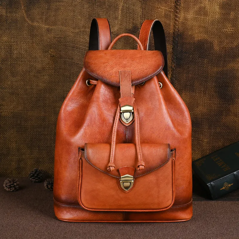 Womens Vintage Leather Backpack Puese Brown Leather Backpack