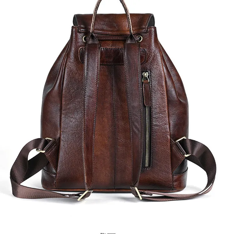 Womens Vintage Leather Backpack Puese Brown Leather Backpack