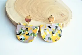 Yellow Gray Lucite Big Terrazzo Dangle Statement Earrings - Nora